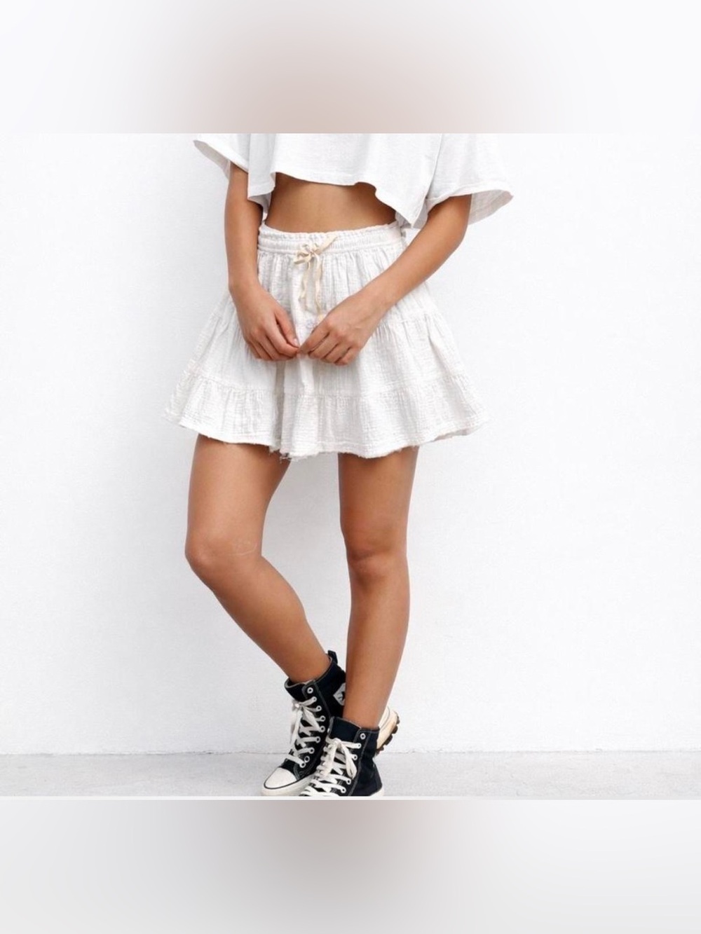 aerie White Tiered Skater Mini Skirt